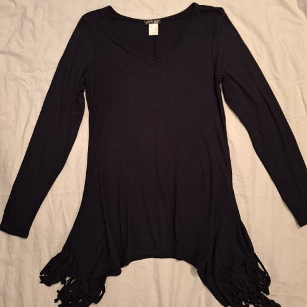 Cute Black Fringe Top by Venus, Size Small (4-6)